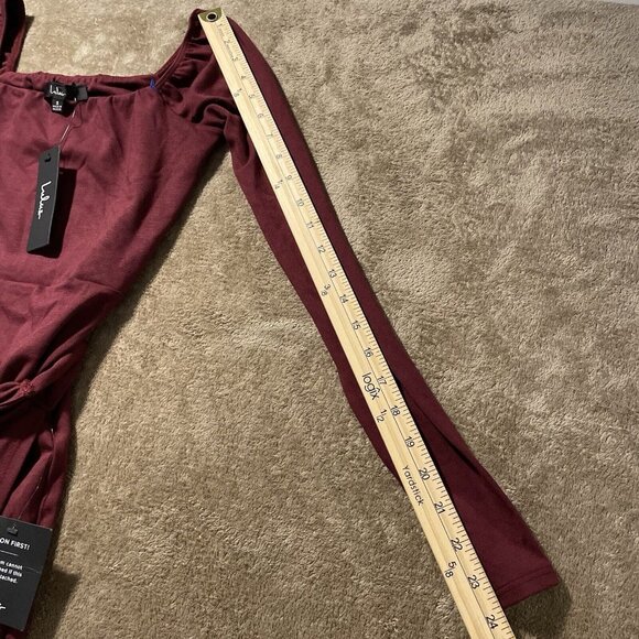 Lulus Dress Womens S Wrap Burgundy Midi Long Sleeve Truly Timeless Square NEW - Picture 6 of 6